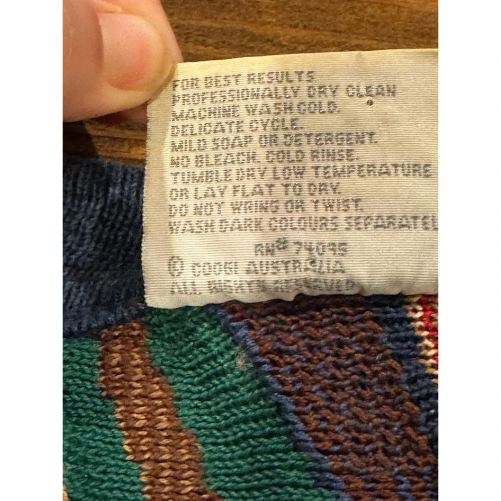 Vintage COOGI Australia Sweater Mens L 3D Knit Mercerised Cotton Multicolor 90s